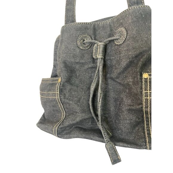 Tommy Hilifiger Denim Drawstring Bucket Style Shoulder Bag Y2K 00s Gray Black - Picture 2 of 13